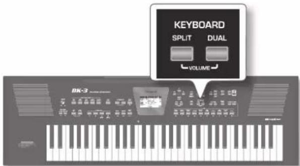 ROLAND BK3 - [SPLIT（スリット）]と [DUAL（デアル）] バンを同時に押て、Parts Volume画面を表示お願いいたします。 - 1