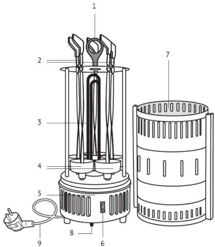 Technical diagram of a portable air conditioner with numbered components and labeled parts
