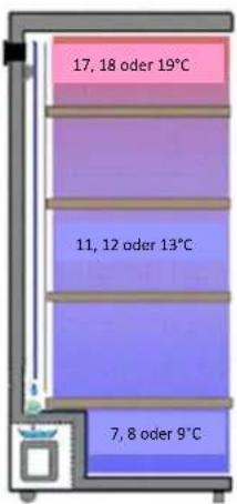 AVINTAGE DV315APN62 - SCHEMA DER VERSCHIEDENEN TEMPERATURZONEN IM WEINSCHRANK (EINSTELLUNGSABHÄNGIG): - 1