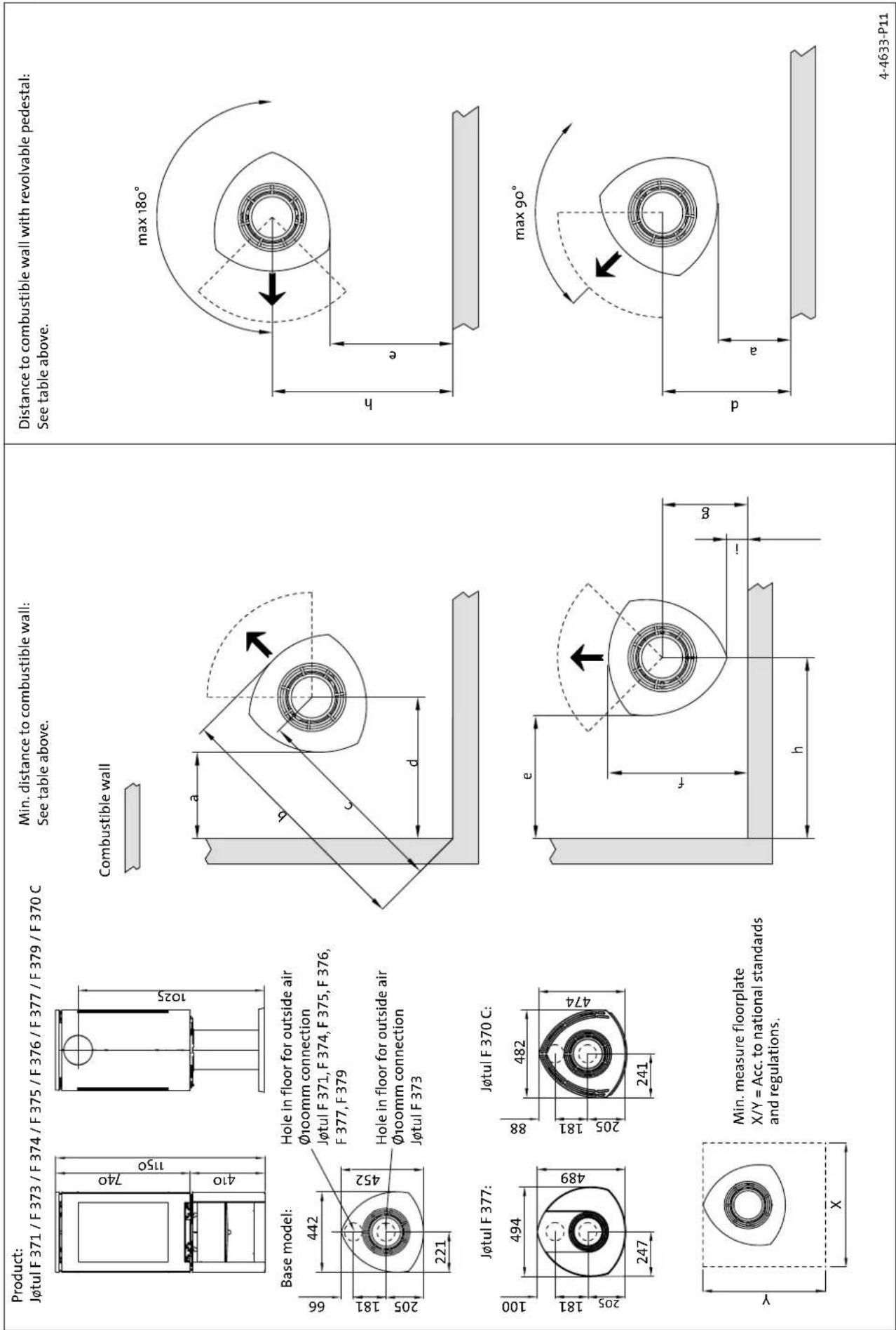 Jøtul F 371 - Requirements for protection of wooden flooring beneath the fireplace - 1