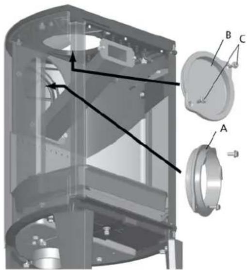 Jøtul F 163 C - Installare la canna fumaria nell'uscita fumi posteriori - 3