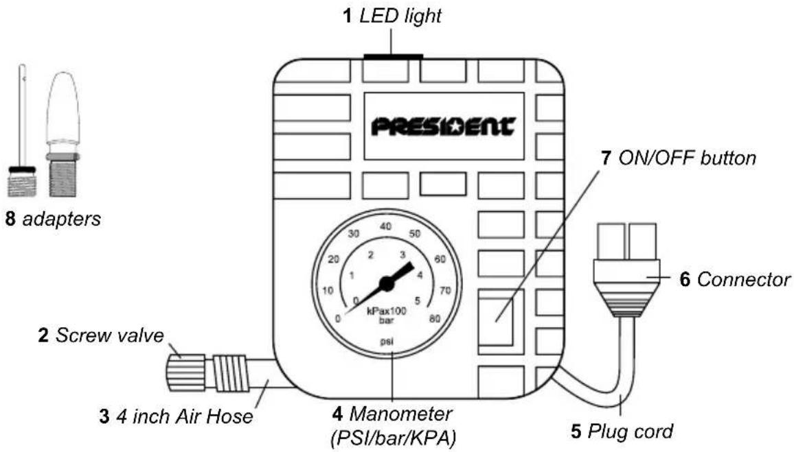 PRESIDENT MPB8800 - COMPACT TIRE INFLATOR - 1