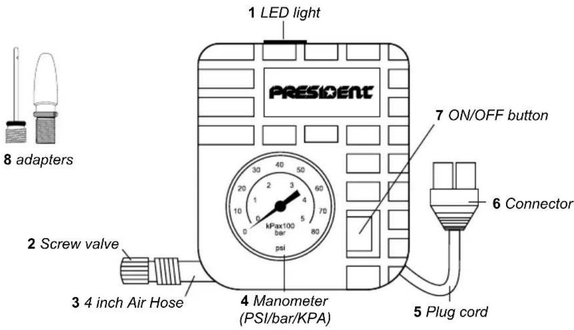 PRESIDENT MPB12000 - COMPACT TIRE INFLATOR - 1