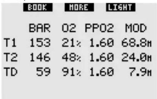 UWATEC Galileo Luna - Gas summary table - 1
