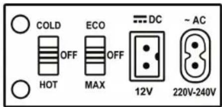 COLD OFF ECO OFF DC ~ AC HOT MAX 12V 220V-240V