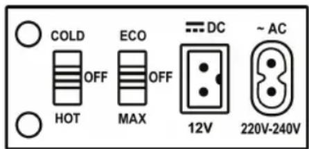 COLD OFF ECO OFF DC ~ AC HOT MAX 12V 220V-240V