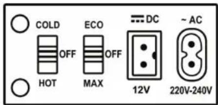COLD OFF ECO OFF DC ~AC HOT MAX 12V 220V-240V