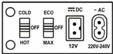 COLD OFF ECO OFF DC ~AC HOT MAX 12V 220V-240V