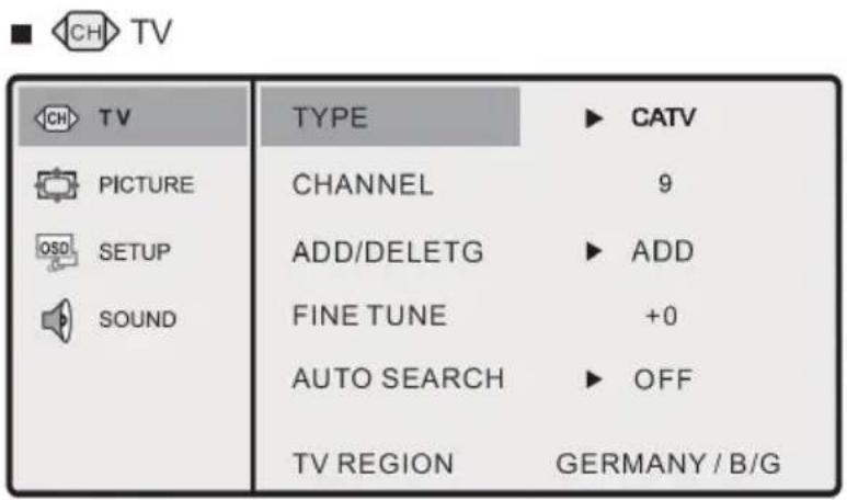 Camos TM1710D - Menu TV (seulement TM-1710D) - 1