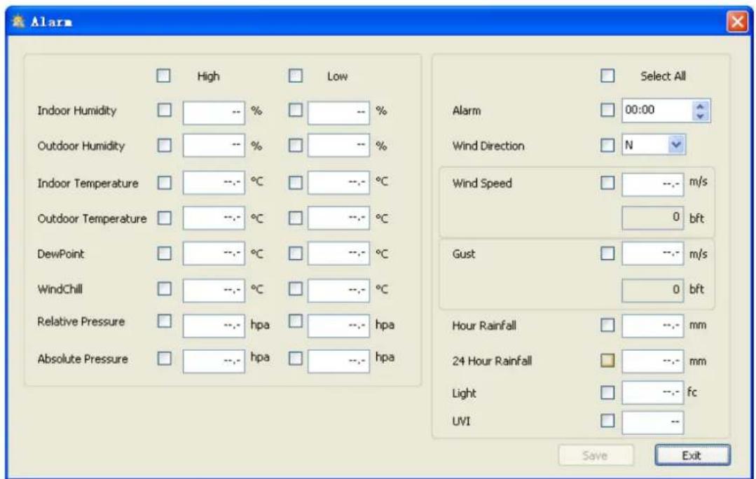 VELLEMAN WS3080 - System alarm settings - 2