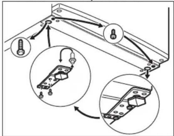 Technical diagram showing mechanical assembly with bolted components and close-up insets of fasteners