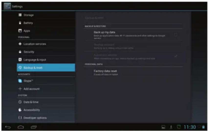 TECHNISAT TechniPad 8G - Backup & reset - 1