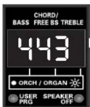 CHORD/ BASS FREE BS TREBLE 443 ORCH / ORGAN USER SPEAKER PRG OFF