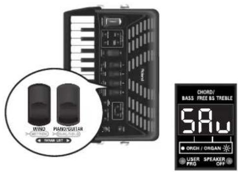 WIND PIANO/SUITAR PANAR LET CHORD/ BASS FREE BS TREBLE 5.8W ORCH / ORGAN USER FRG SPEAKER OFF