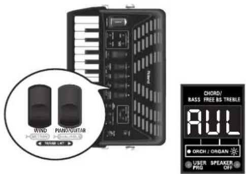 WIND PIANO/CUTAR CHORD/ BASS FREE BS TREBLE RUL ORCH / ORGAN USER FRG SPEAKER OFF