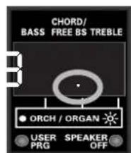 CHORD/ BASS FREE BS TREBLE ORCH / ORGAN USER SPEAKER PRG OFF