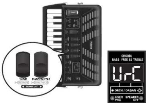 WIND PIANO/GUITAR CHORD/ BASS FREE BS TREBLE 14.0°C ORCH/ ORGAN USER PRG SPEAKER OFF