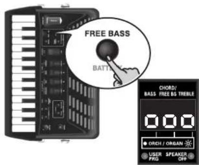 FREE BASS BATTLE CHORD/ BASS-FREE BS THREBLE ORCH / ORGAN USER PKG SPEAKER OFF