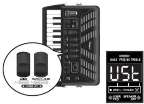 WIND RICH/THICK RICH/GUITAR RANGE LET CHORD/ BASS FREE RS TREBLE 1.5L ORCH / ORGAN USER PRO SPEAKER OFF