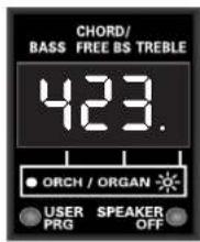 CHORD/ BASS FREE BS TREBLE 423. ORCH / ORGAN USER SPEAKER PRG OFF