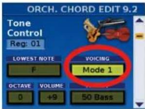 ROLAND FR8X - Paramètre VOICING'ajouteaux sections 'Orchestra Chord - 1