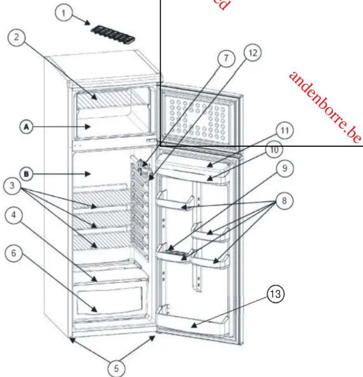 PROLINE TFP240A - LISTE DES ACCESSOIRES ET DES COMPARTIMENTS DU REFRIGERATEUR - 1