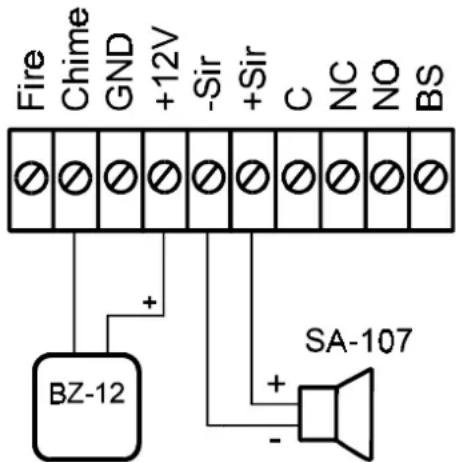 Fire Chime GND +12V -Sir +Sir C NC NO BS BZ-12 SA-107