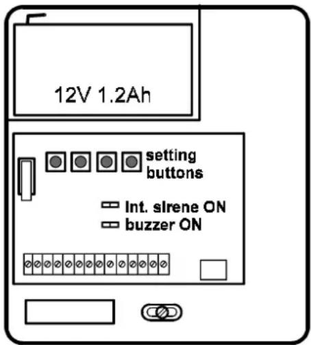 12V 1.2Ah setting buttons Int. sirene ON buzzer ON