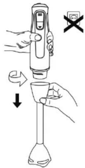 Diagram showing a hand holding a digital brush with a stopper and a warning symbol indicating rotation or disassembly.