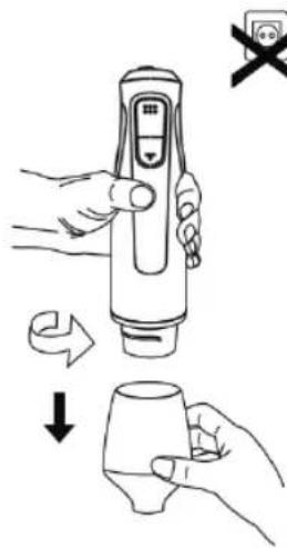 Diagram illustrating a hand holding a digital device and a mug, with a warning symbol indicating no change.