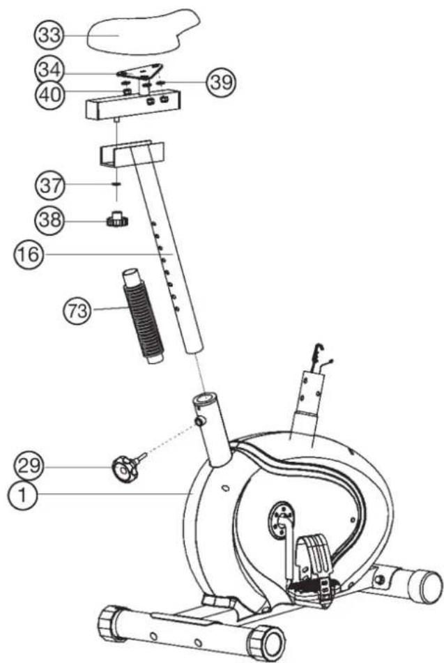 Christopeit CL 3 - Step 3: Installation of saddle (33) and saddle support (16). - 1