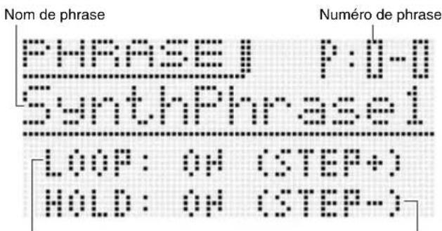 CASIO XWP1 - Maintenez ⑬ KEY PLAY enforcé jusqu'à ce que l'écran de selection de phrase préréglée suivant apparaisse sur l'afficheur. - 1