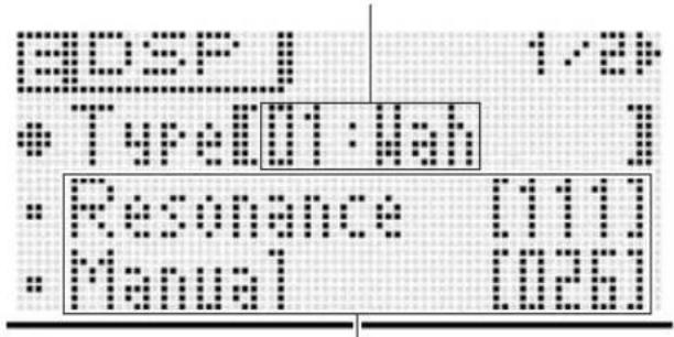 CASIO XWG1 - Sélectionnez la sonorité que vous voulez appliquer au DSP. Ensuite, sur l'écran d'édition de la sonorité, sélectionnez DSP Edit >Ent (page F-29) puis appuyez sur ⑰ ENTER pour afficher l'écran d'édition de DSP suivant. - 1