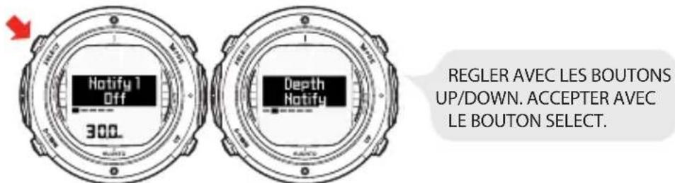 SUUNTO D6i - Réglage de l'alerte de profondeur - 2