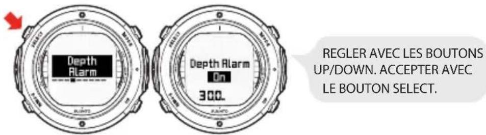 SUUNTO D6i - Réglage de l'alerte de profondeur - 1