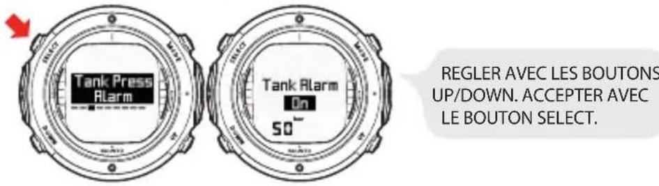 SUUNTO D6i - Réglage de l'alerte de pression d'air - 1