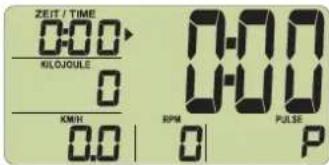 ZEIT / TIME 0:00 KULOJOULE 0 KMH 0.0 | 0 0-00 0-00 RPM PULSE P