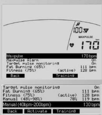 KETTLER Unix EX - Dates predeterminados > 3. Datos predeterminados del pulso - 2