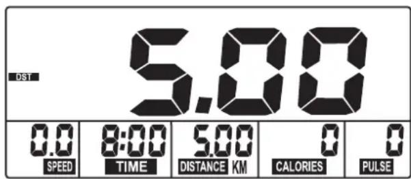 DST 5.00 0.0 8:00 5.00 0 0 SPEED TIME DISTANCE KM CALORIES PULSE