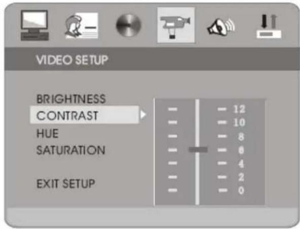 VIDEO SETUP BRIGHTNESS CONTRAST HUE SATURATION EXIT SETUP - - - - - - - - - - - - - - - - - - - - - - - - - - - - - - - - - - - - - - - - - - - - - - - - - - - - - - - - - - - - - - - - - - - - - - - - - - - - - - - - - - - - 12 - 10 - 8 - 6 - 4 - 2 - 0