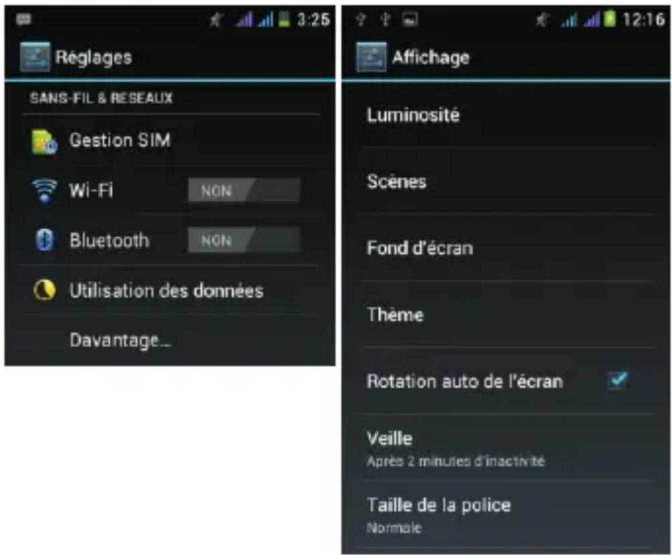 THOMSON Xlink 4.0 TH1127 - Changer la luminosité, le fond d'écran, la durée de mise en veille et la taille de caractères. - 1