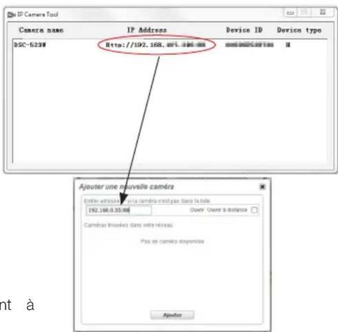 IP Camera Tool Camera name IP Address Device ID Device type BSC-523W Http://192.168.html Ajouter une nouvelle caméra Entire adresse ou la caméra est pas dans la tote. 192.168.0.55:00 Over: Over à distance Caméra visuvés dans votre réseau. Pas de caméra disponibles Ajouter