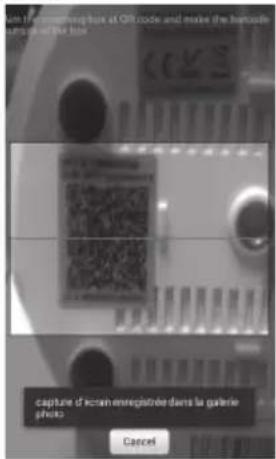 use if the scanning box at QR code and make the barcode control of this box capture d'acran eneregistère dans la galerie photo Cancel