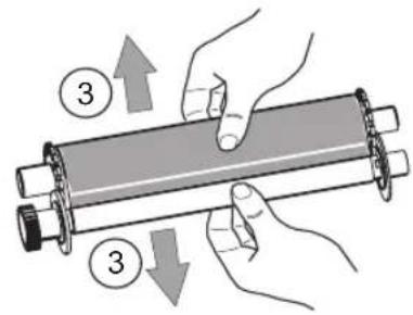 Diagram showing hands holding a cylindrical object with numbered arrows indicating movement or change, labeled with numbers 3 and 2.