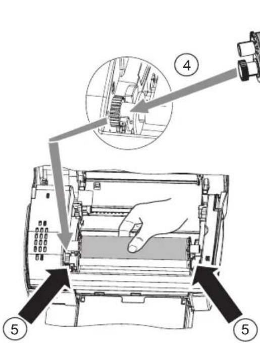 Diagram of a printer's internal structure with numbered annotations indicating components and parts.