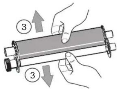 Diagram showing hands holding a cylindrical object with numbered arrows indicating movement or change, labeled with circled numbers 3.