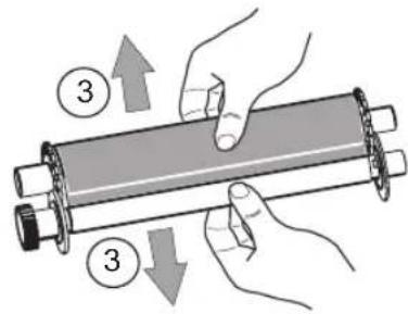 Diagram showing hands holding a cylindrical object with numbered arrows indicating movement or change, labeled with numbers 3 and 4.