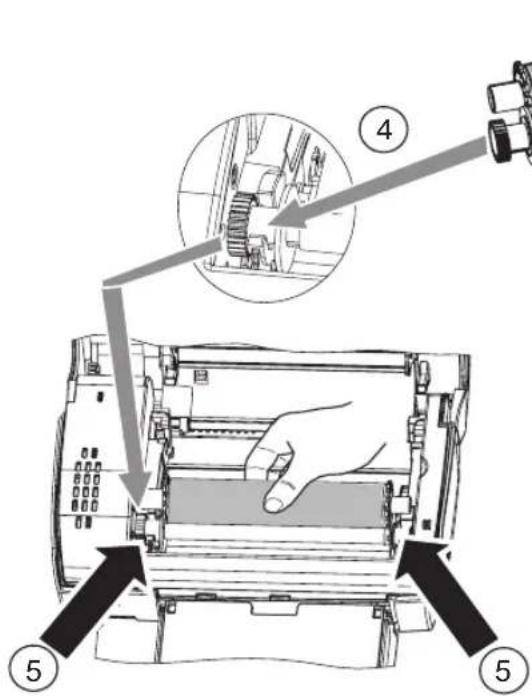 Diagram showing a hand pressing down on a device with numbered annotations indicating steps 4 and 5.