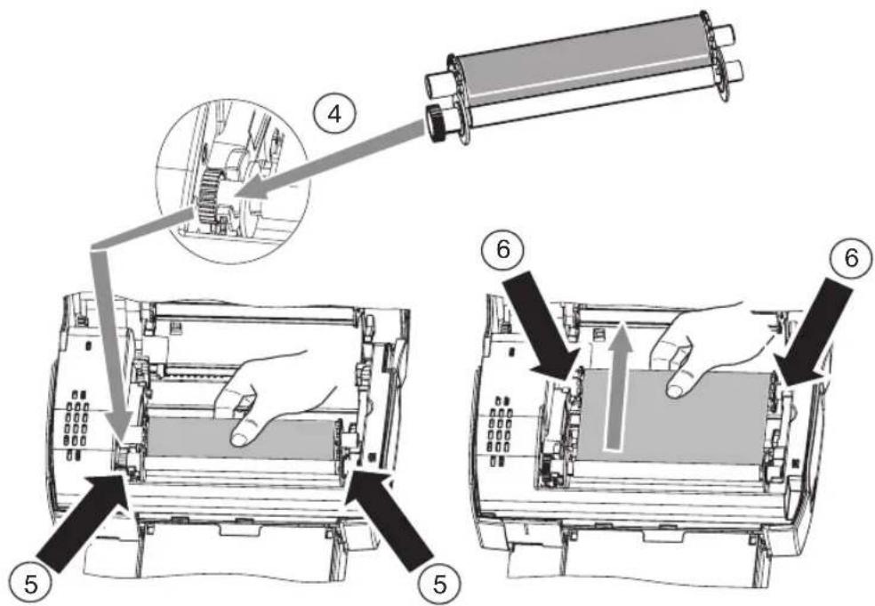 Technical diagram showing a mechanical assembly with numbered components and a magnified inset view of the component.