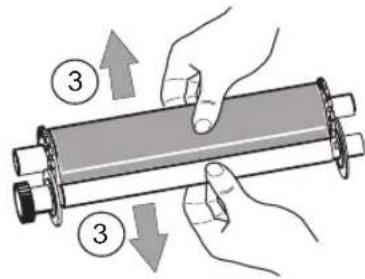 Diagram showing hands holding a cylindrical object with numbered arrows indicating movement or force direction, labeled with numbers 3 and 4.